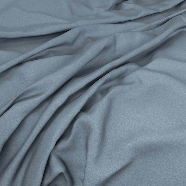 Muted blue-grey smooth fabric gathered into soft, fluid folds