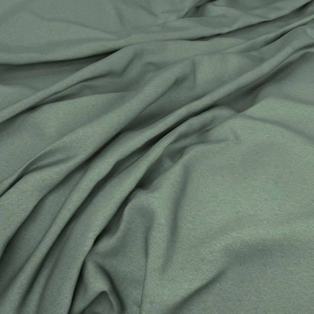 Muted sage-green plain fabric gathered into soft, shadowed folds