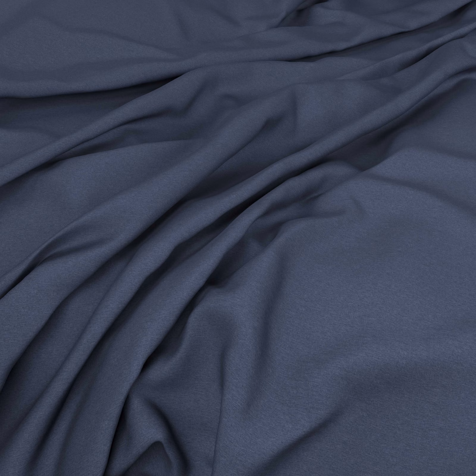 Deep indigo blue fabric draped in smooth folds with subtle blue-grey tonal highlights