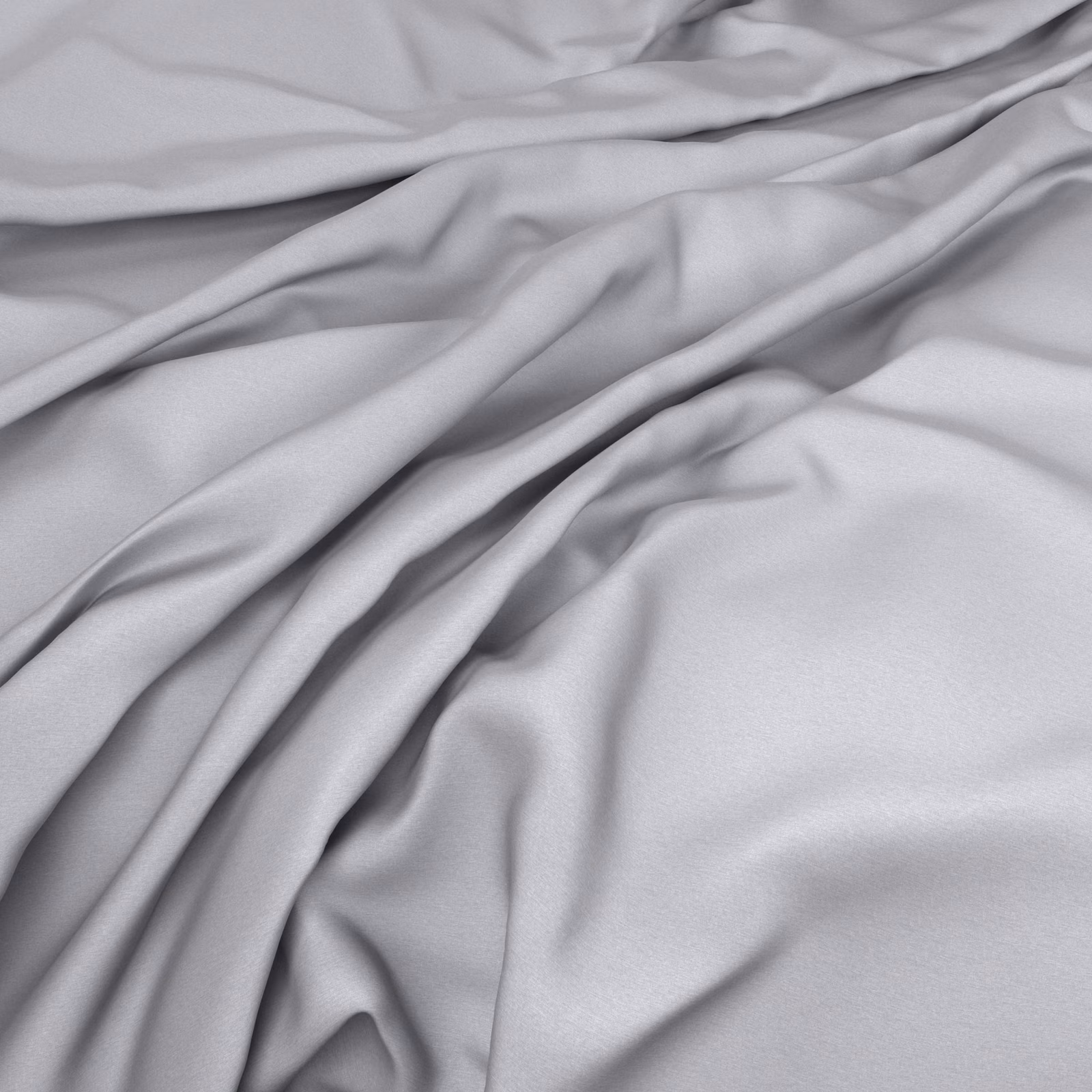 Pale magnesium-grey fabric gathered into smooth, softly lustrous fluid folds