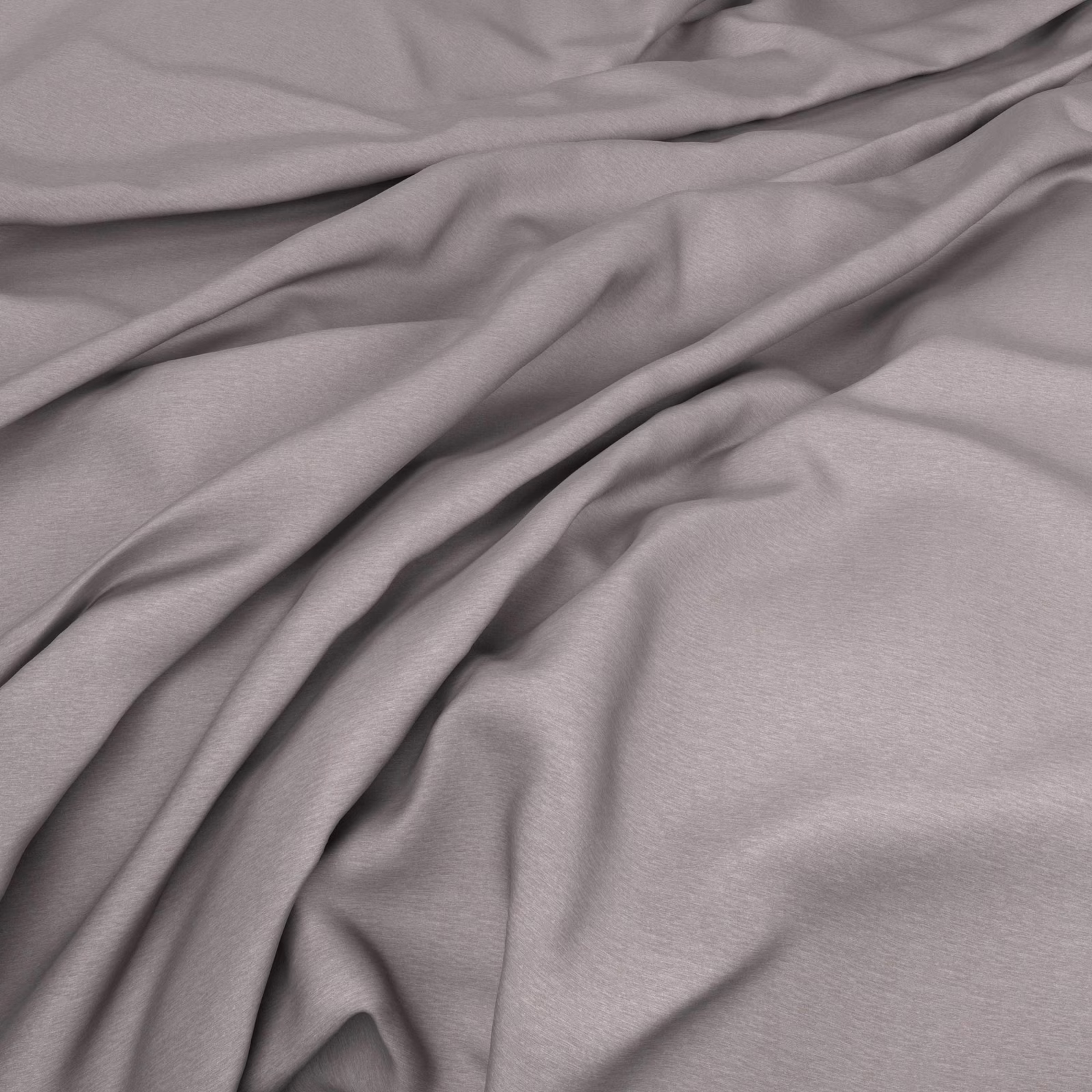 Smooth pebble-grey taupe textile arranged in flowing folds with a subtle sheen