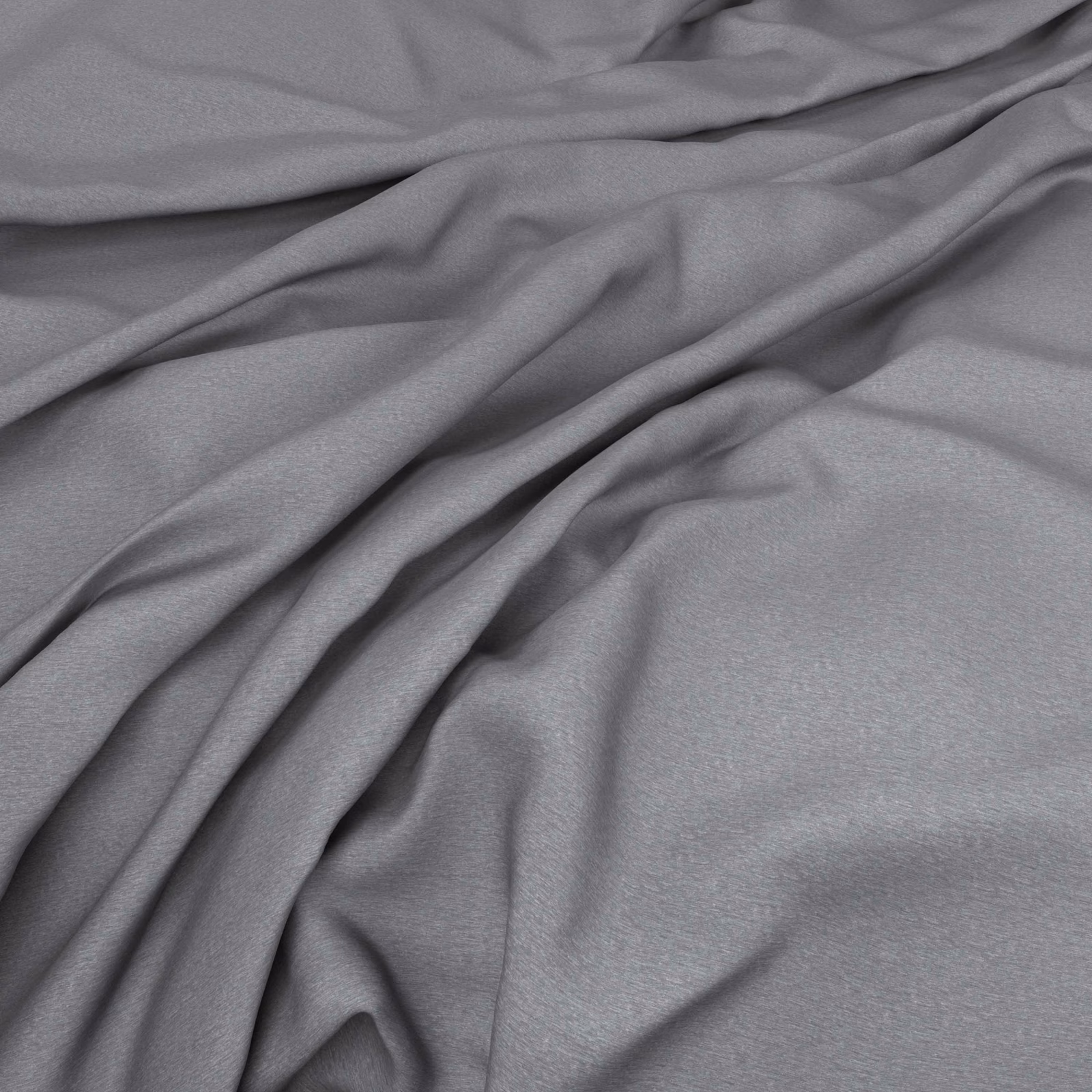 Cool mid-grey plain fabric with a fine texture arranged in fluid, shadowed folds