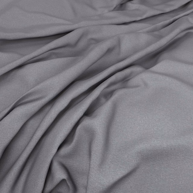Cool mid-grey plain fabric with a fine texture arranged in fluid, shadowed folds
