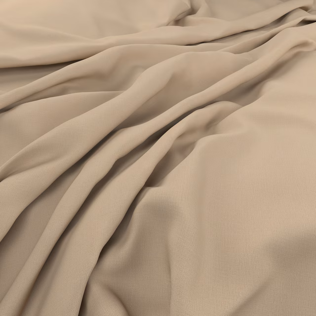 Warm dune-beige fabric with a fine weave and softly gathered fluid folds