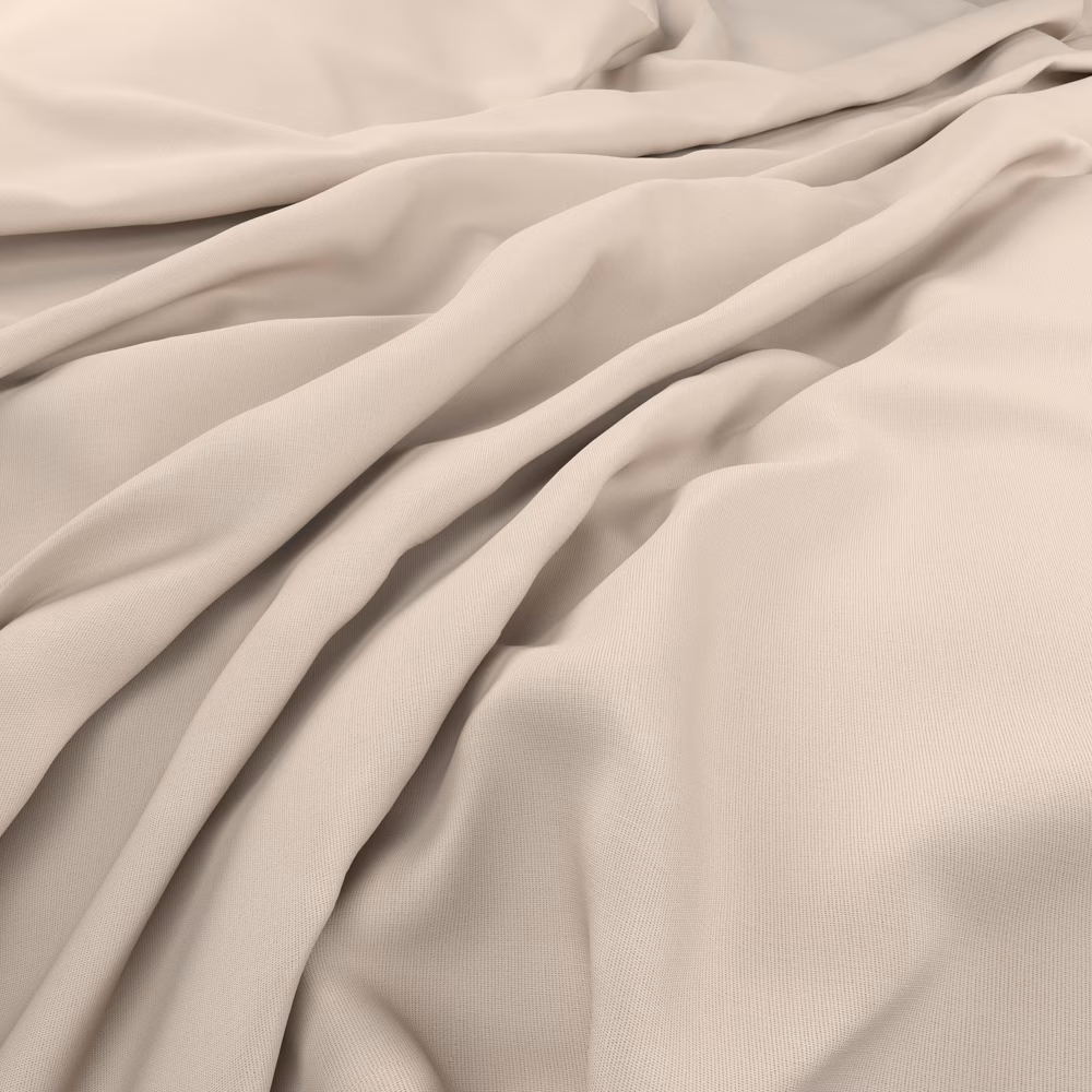 Pale oyster fabric in fluid folds, showing a fine, softly matte weave