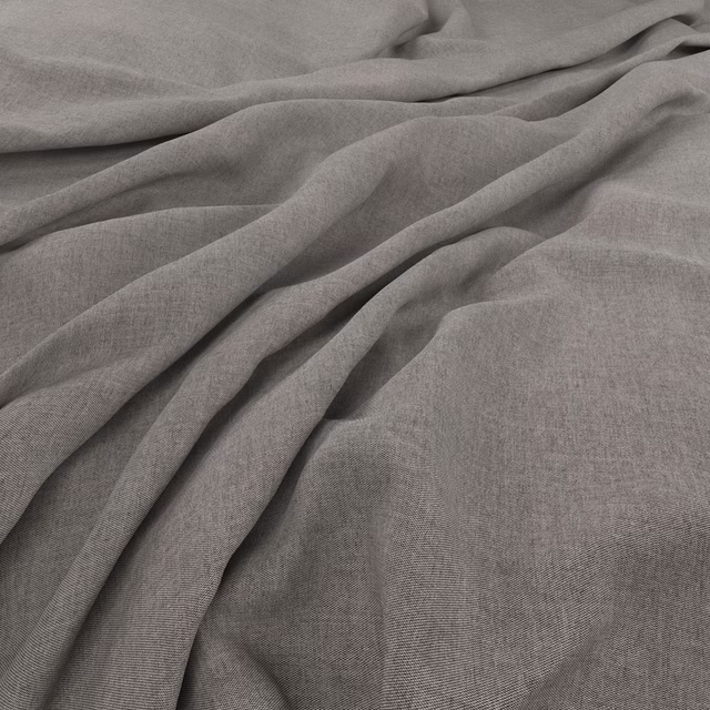 Soft seal-grey plain weave fabric gathered into deep, fluid folds