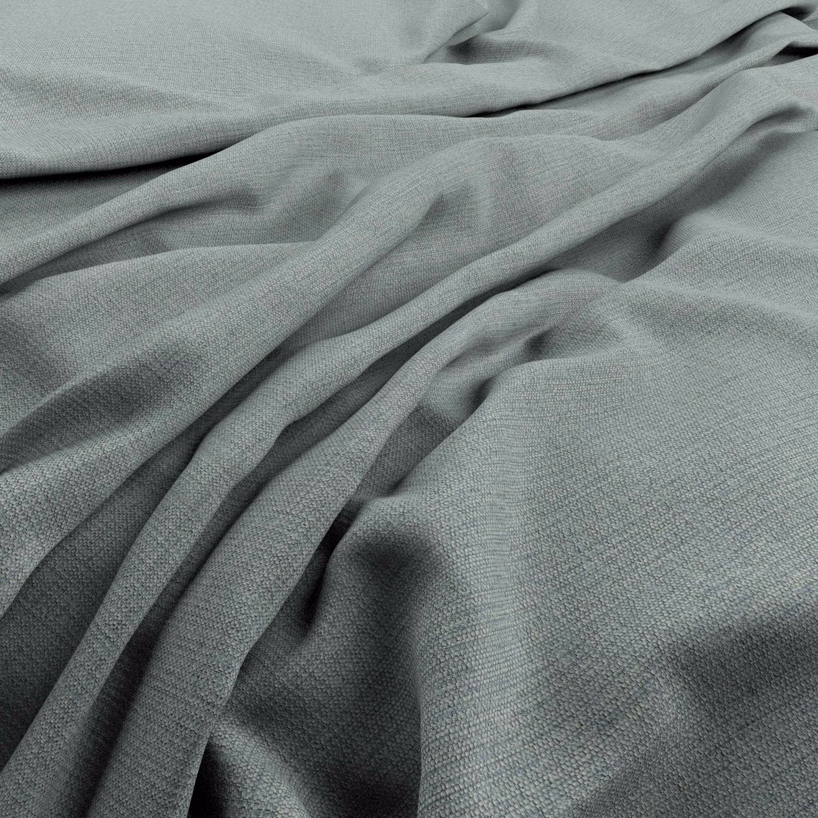 Muted aqua-grey woven fabric falling into soft, fluid folds