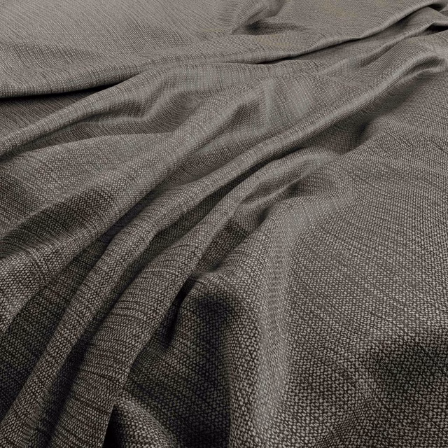 Close-up of charcoal-grey Sketch fabric showing fine woven texture and deep folds