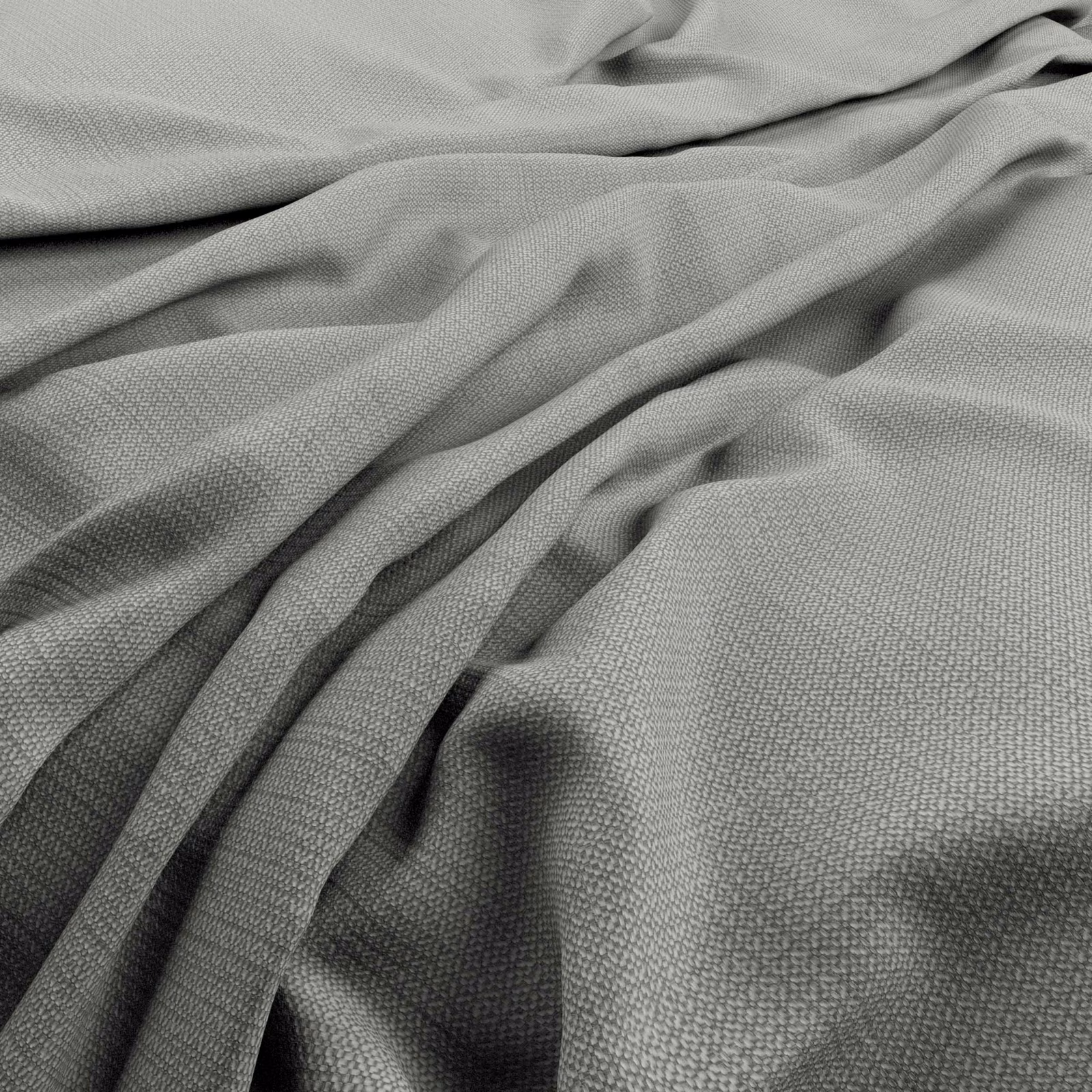 Soft cloud-grey woven fabric gathered into fluid folds with fine texture