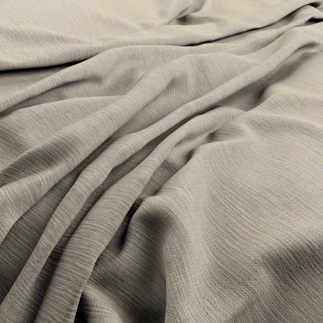 Pale papyrus beige fabric with fine horizontal weave gathered into soft folds