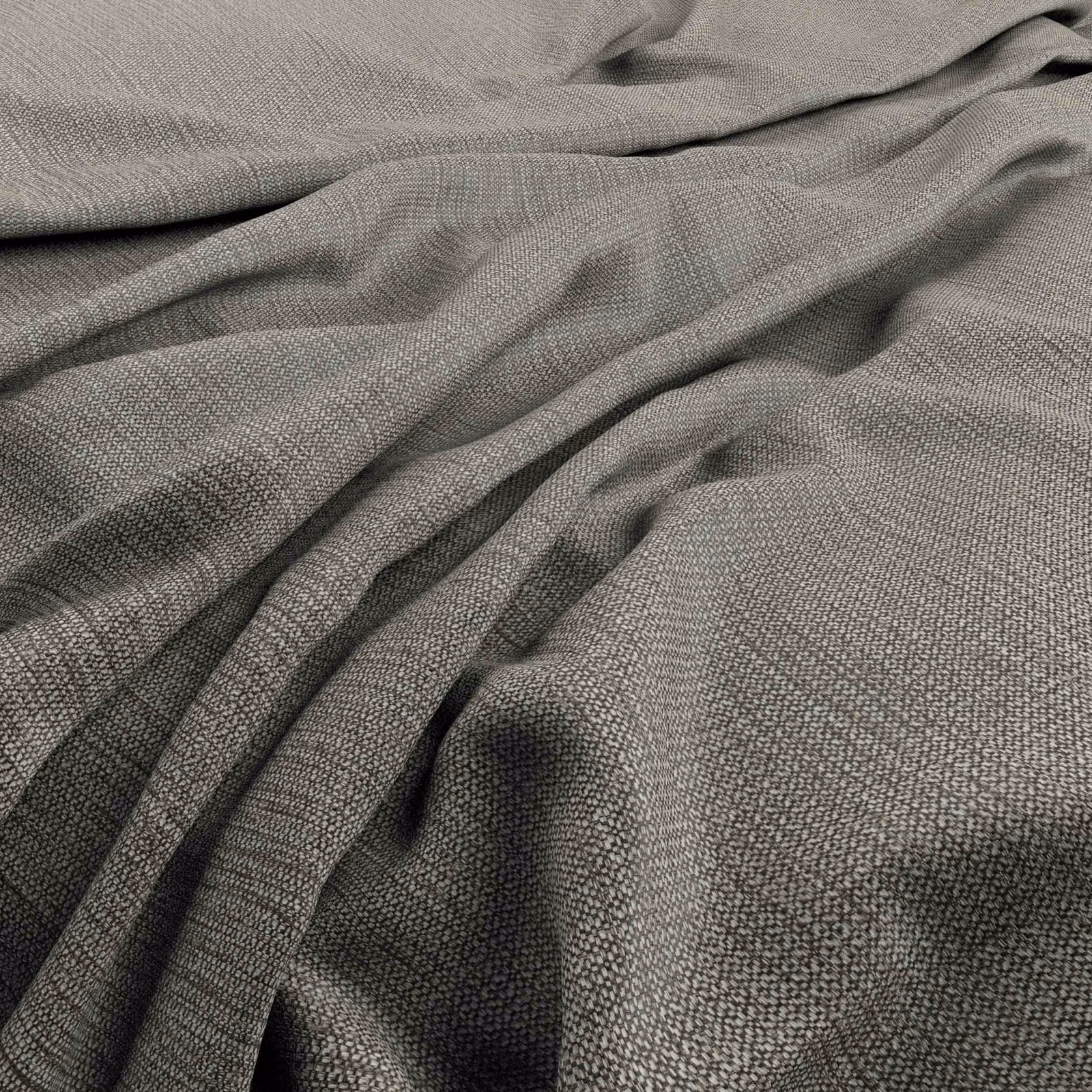 Pepper-grey woven fabric with fine crosshatch texture arranged in soft folds