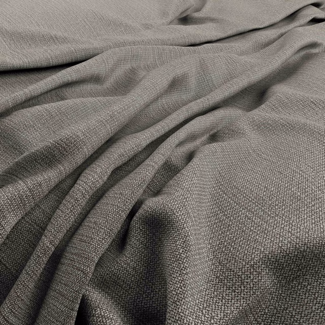 Pepper-grey woven fabric with fine crosshatch texture arranged in soft folds