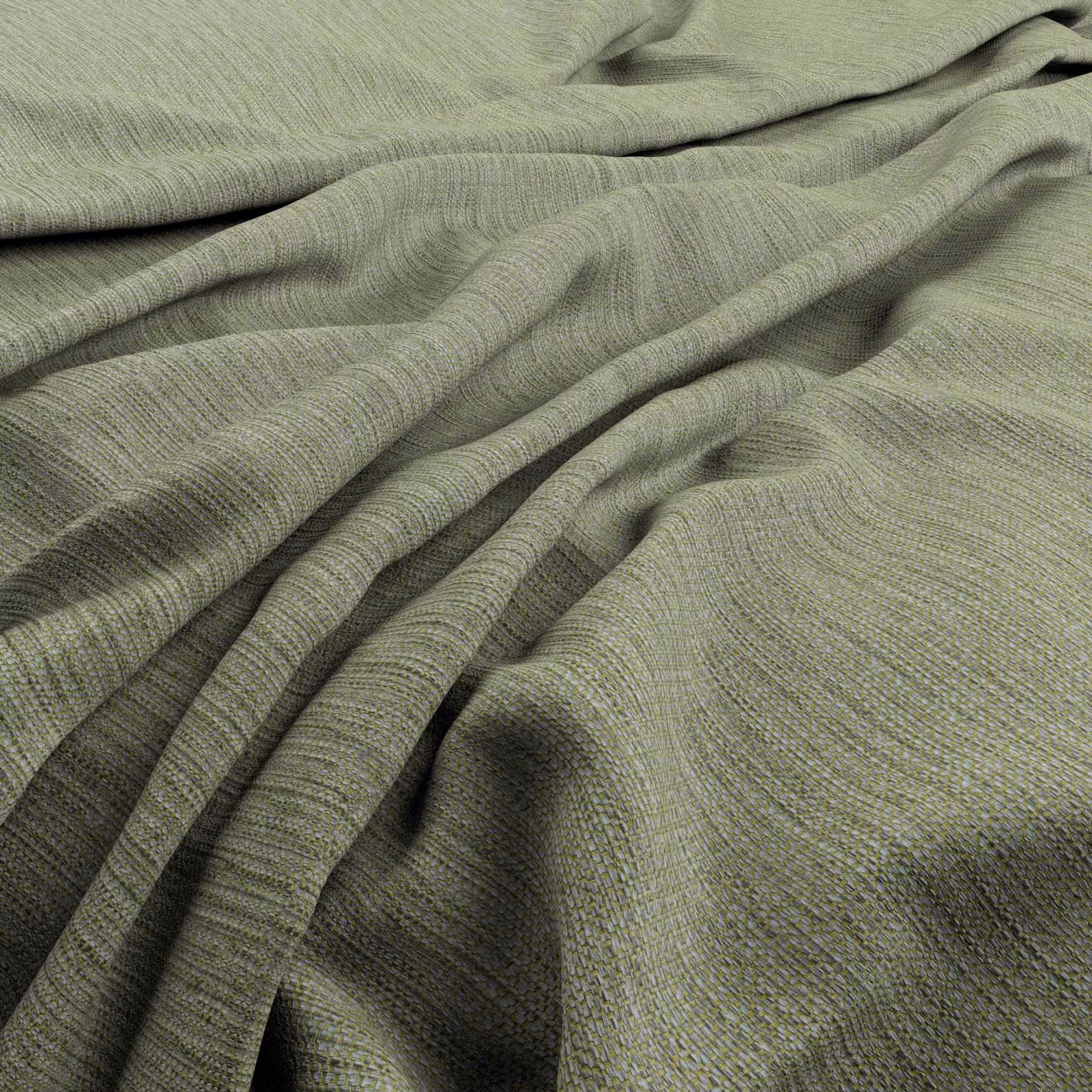 Muted sage-green woven fabric with fine striations arranged in soft rippling folds