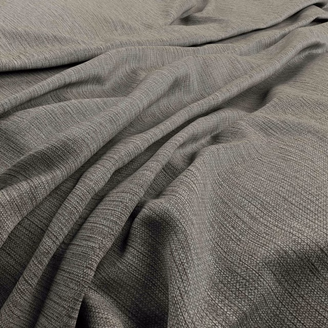 Close-up of taupe-grey Sketch Thunder fabric with fine crosshatched weave in folds