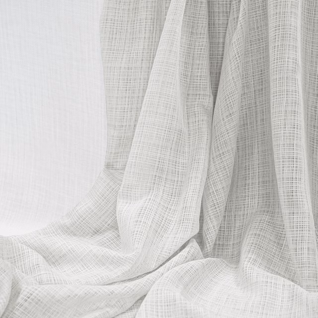 Skiathos White sheer fabric with fine crosshatch weave in gathered folds