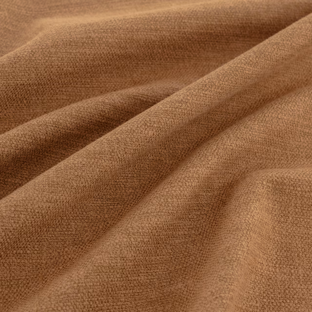 Warm hickory-brown fabric with a fine nubby weave folded into soft draped ridges