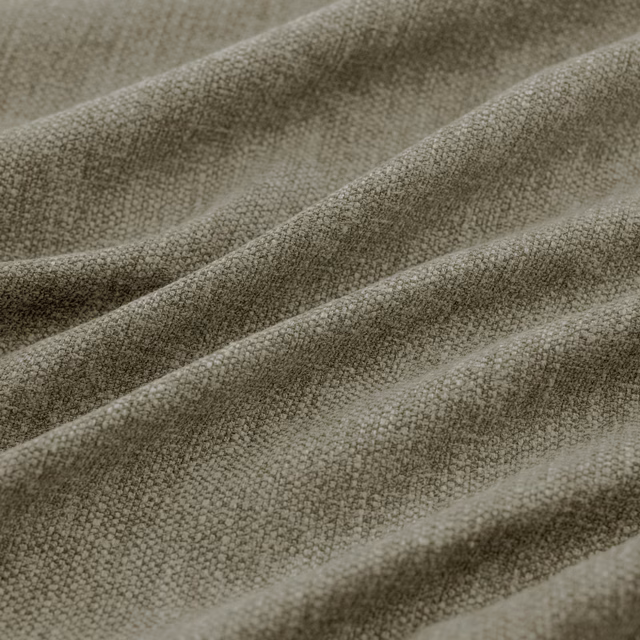 Muted moss-grey green woven fabric with fine granular texture falling in soft folds