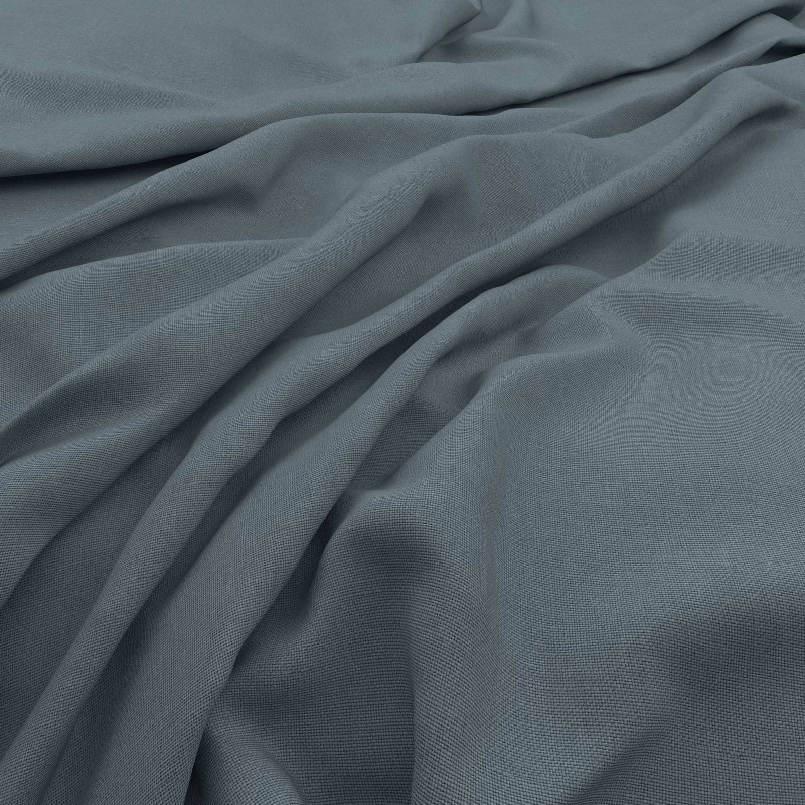 Muted airforce blue-grey slubby weave gathered into soft, fluid fabric folds