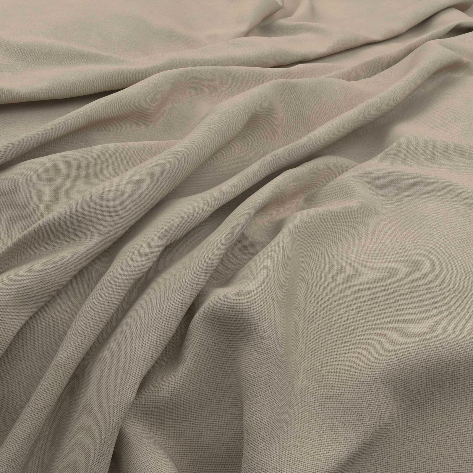Warm antique taupe fabric with a fine slubby weave gathered into soft folds