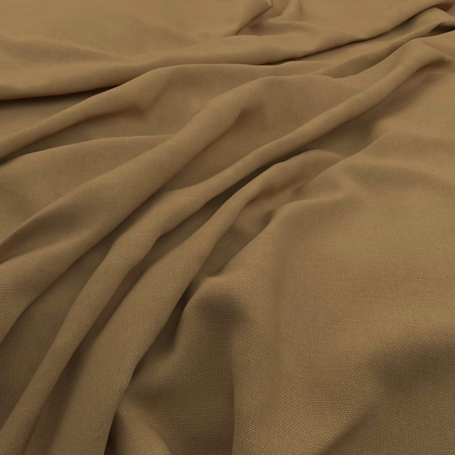 Warm mushroom taupe slubby woven fabric draped in soft, shadowed folds