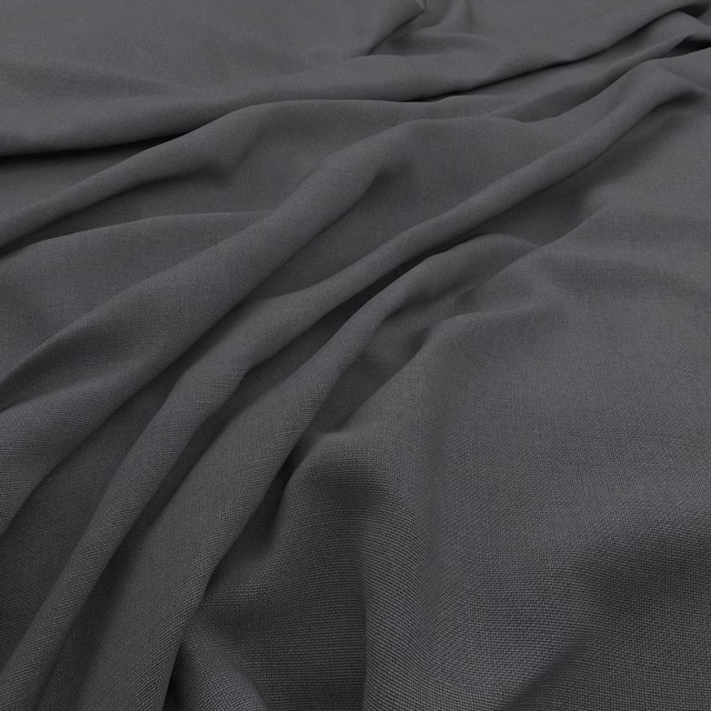Dark battleship-grey slubby weave fabric gathered into soft, fluid folds