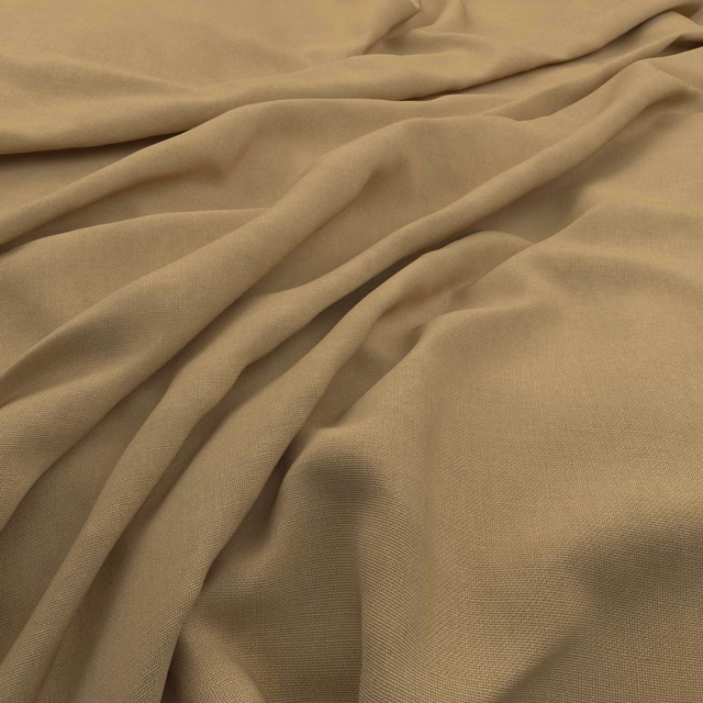 Warm butter-beige woven fabric draped in soft folds, showing subtle slubby texture