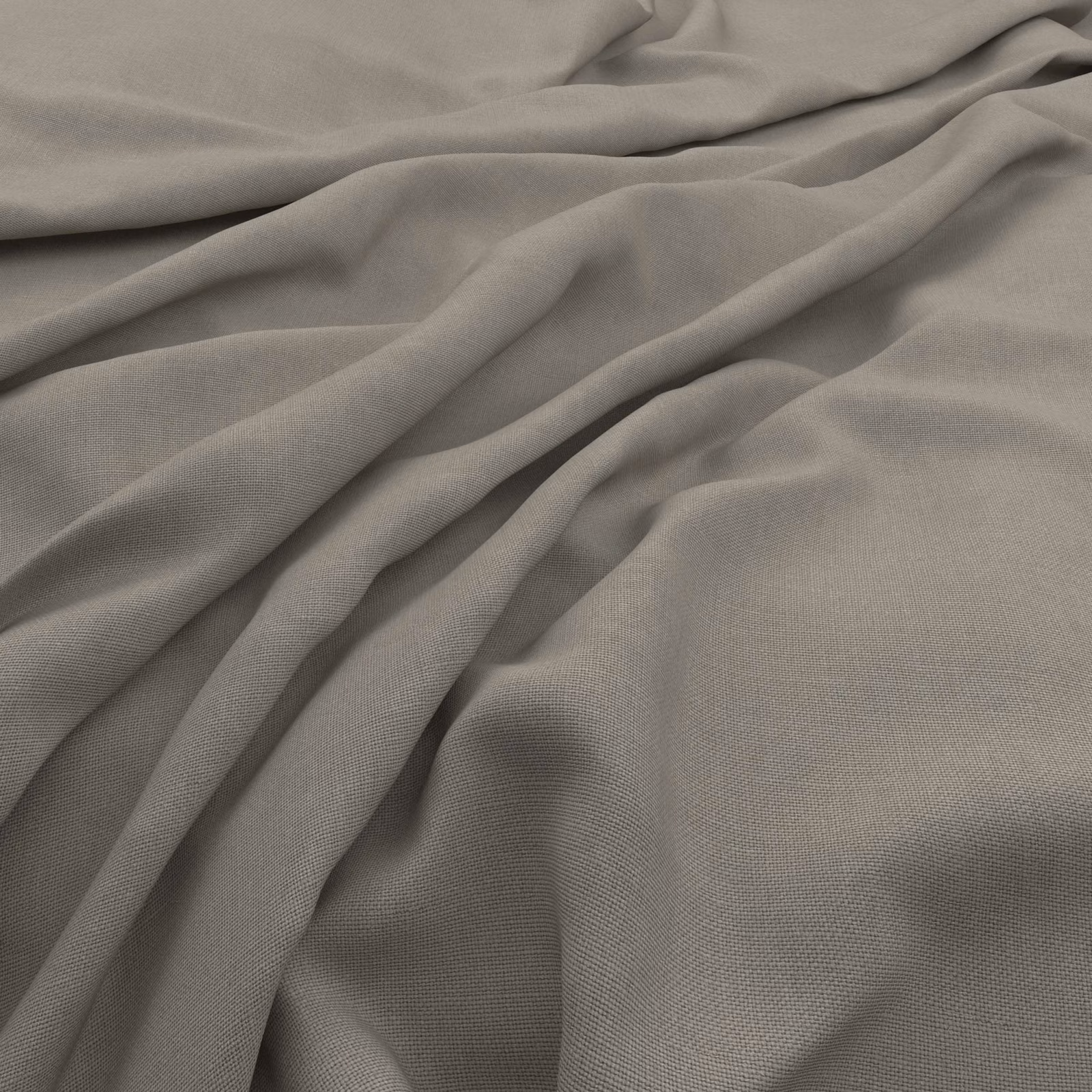Cement-grey slubby woven cloth gathered into soft, fluid folds