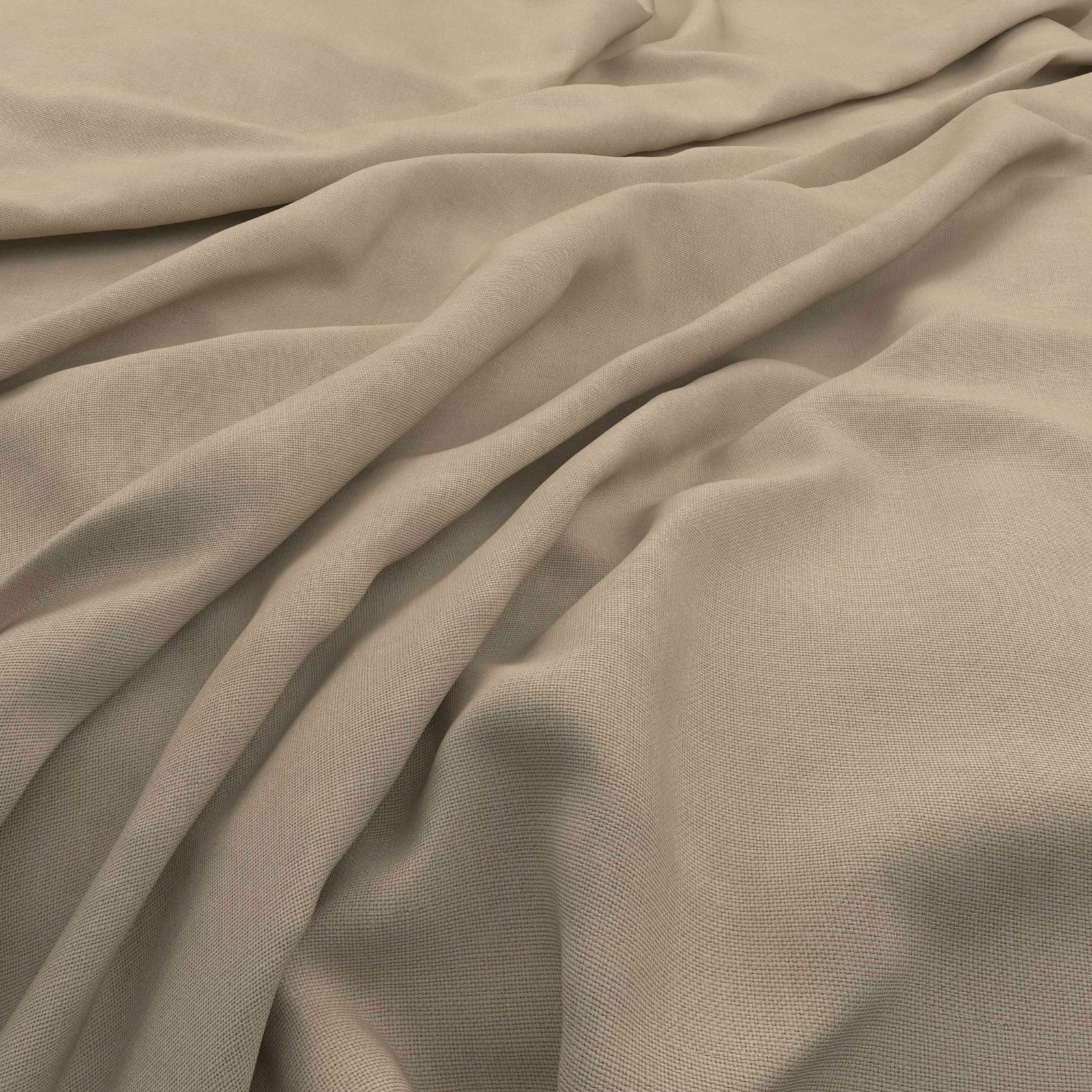 Warm chino beige fabric with fine weave, soft folds and subtle slub texture