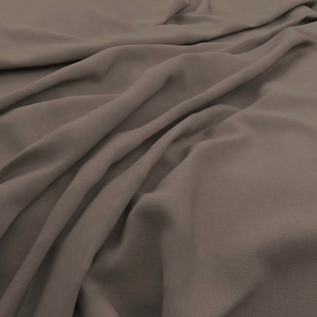 Elephant taupe plain-weave fabric with subtle slubs gathered into soft folds