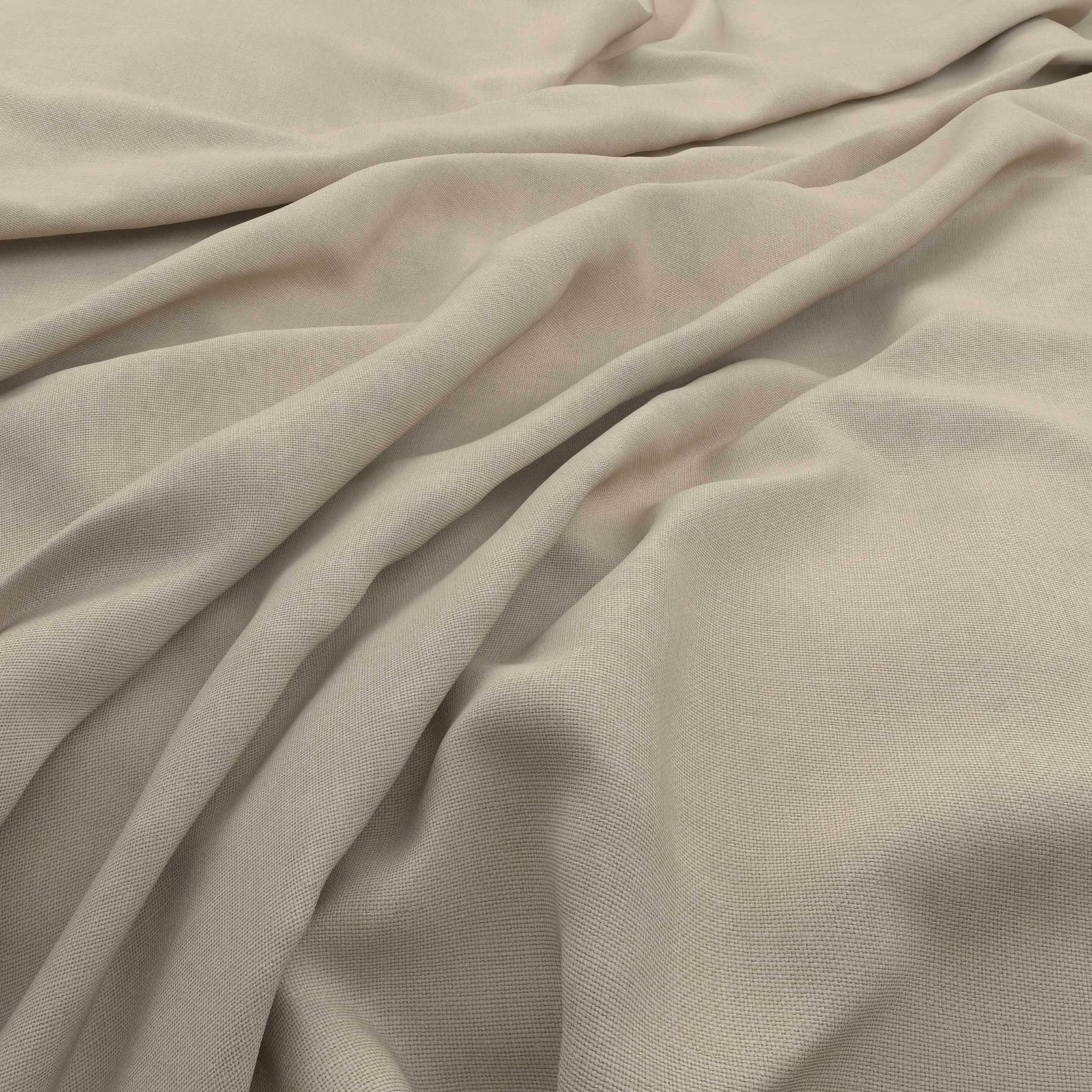 Pale flax-beige textile with fine weave and softly pooled draped folds