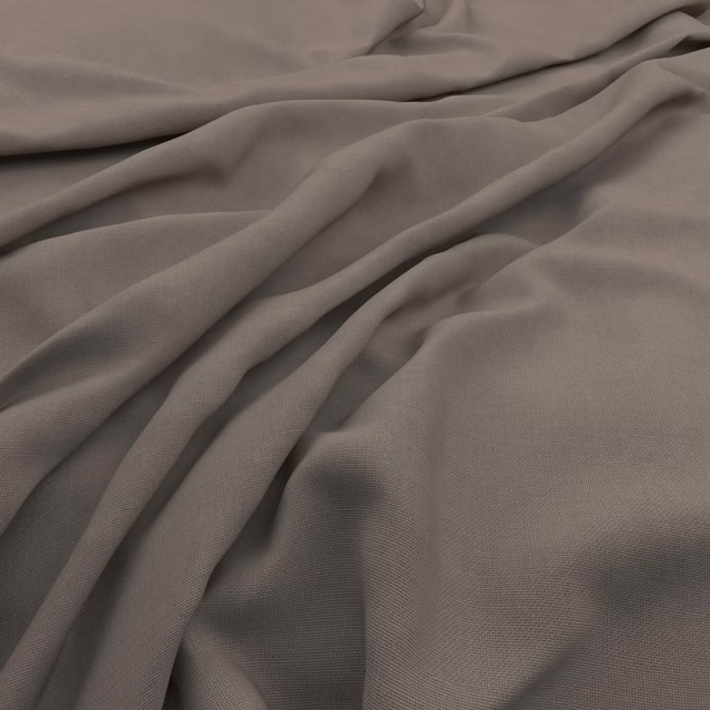 Warm graphite-grey woven cloth with fine slub texture in deep flowing folds