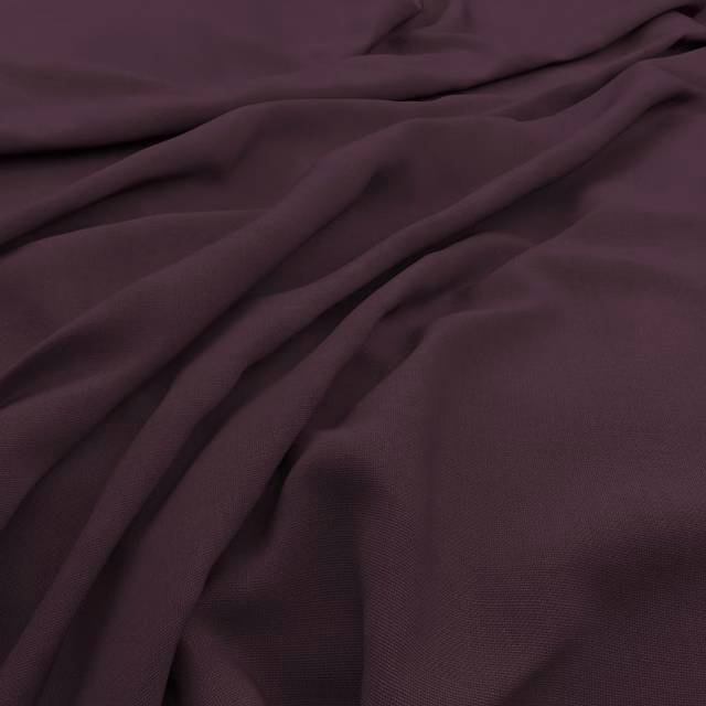 Deep plum slubby linen with soft folds and a fine woven texture