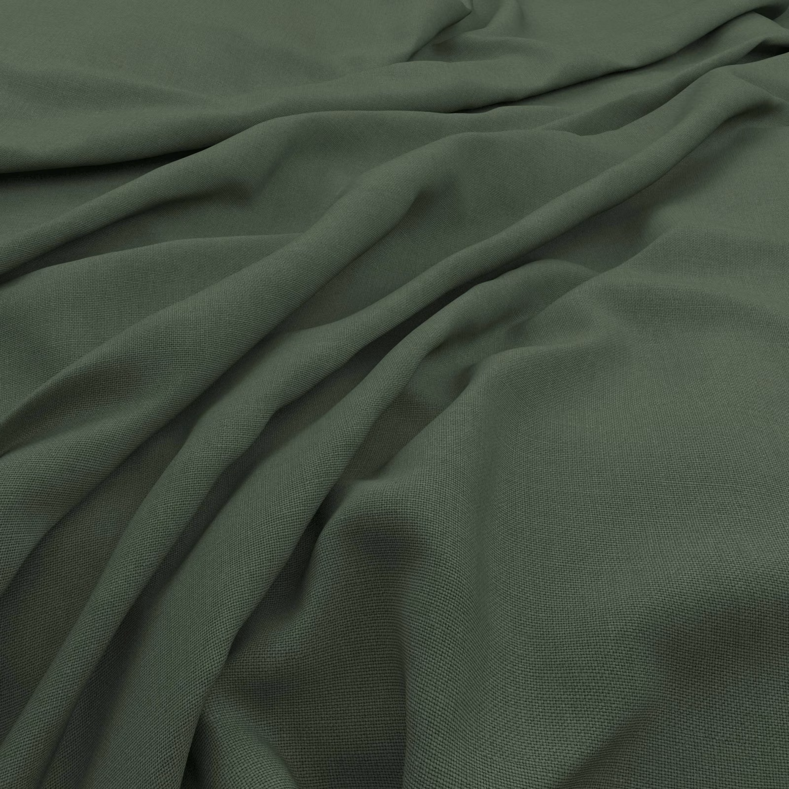 Muted juniper-green woven textile with fine slub texture and soft folds