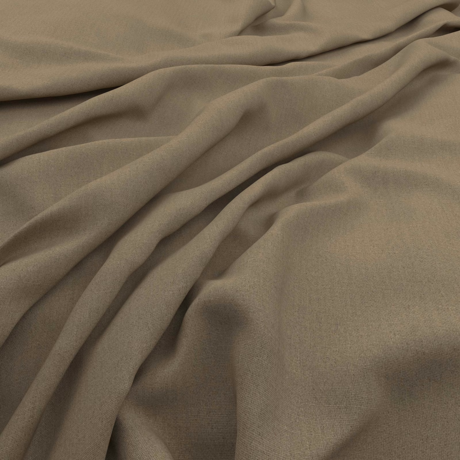 Warm taupe slubby weave cascading in soft, fluid folds