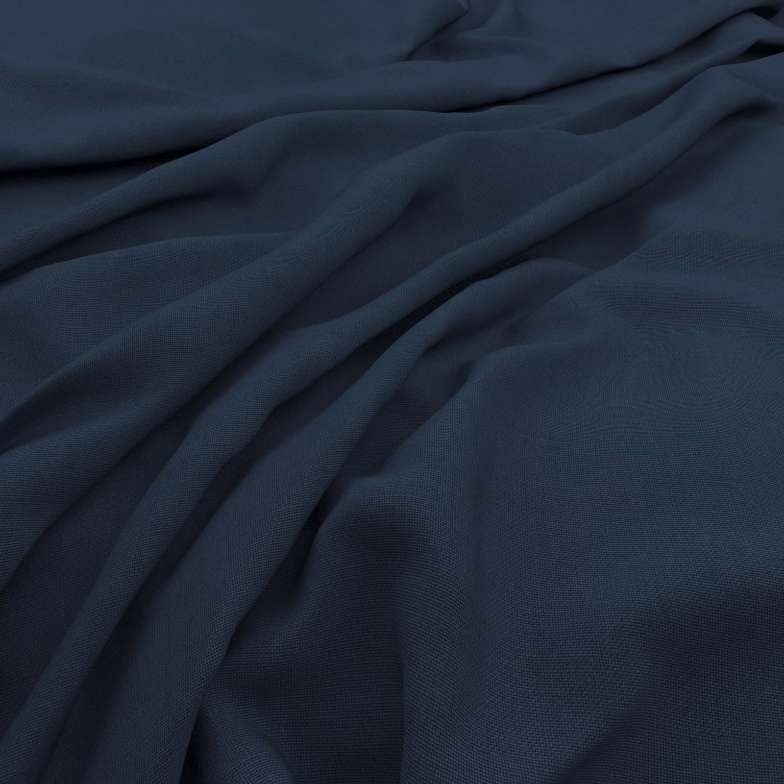 Deep marine-blue textile with fine slub texture falling into soft folds