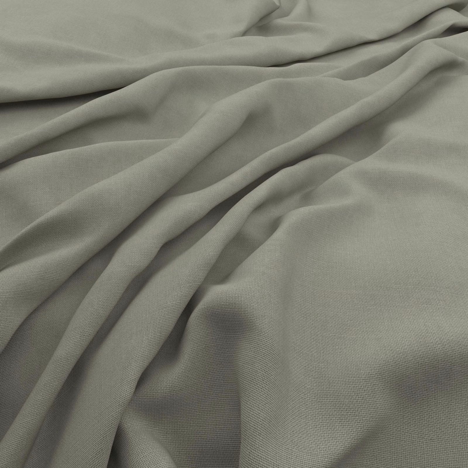 Muted grey-green woven fabric with fine slubby texture draped in soft folds