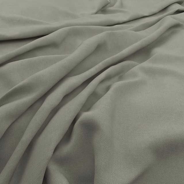 Muted grey-green woven fabric with fine slubby texture draped in soft folds