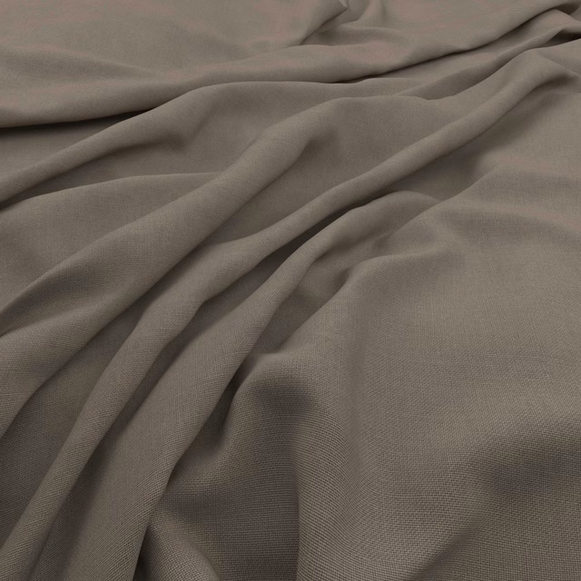 Muted taupe-grey woven fabric with fine texture gathered into soft flowing folds