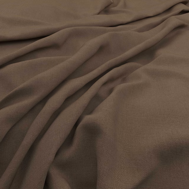 Warm truffle taupe slubby weave draped in soft, shadowed folds
