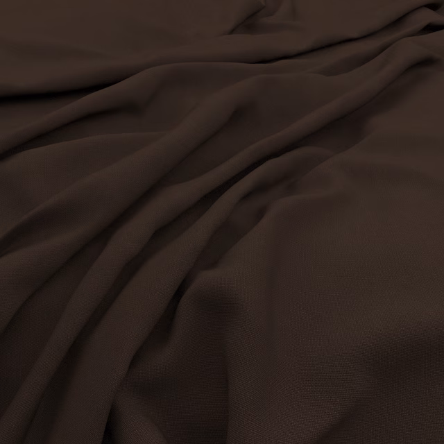 Dark walnut-brown linen-look weave gathered into softly shadowed folds
