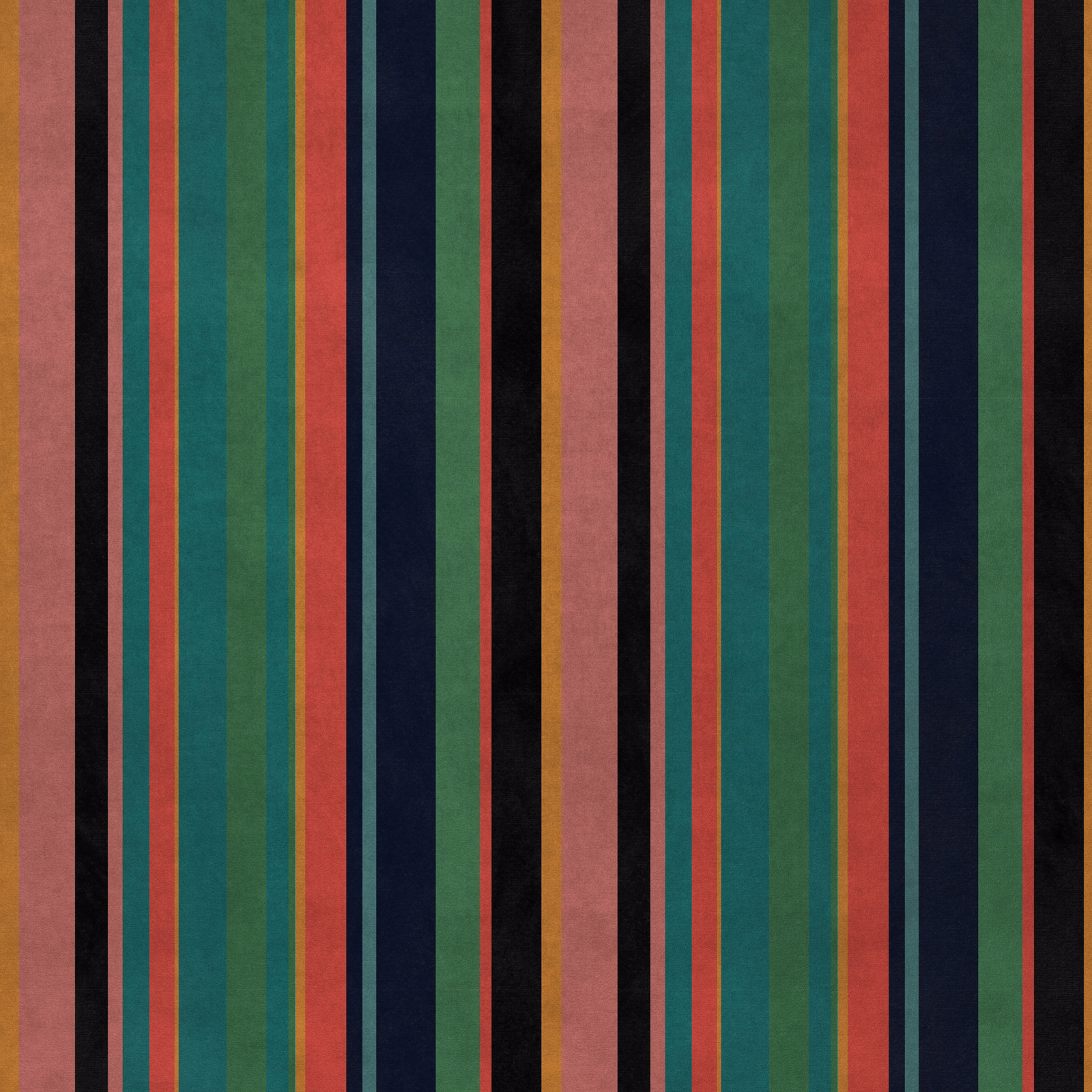 Vertical multicoloured striped fabric with teal, green, coral, navy and black bands