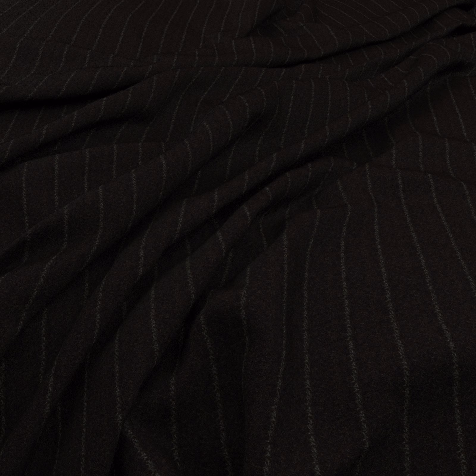 Deep ebony fabric with subtle charcoal vertical striations and softly folded woven texture