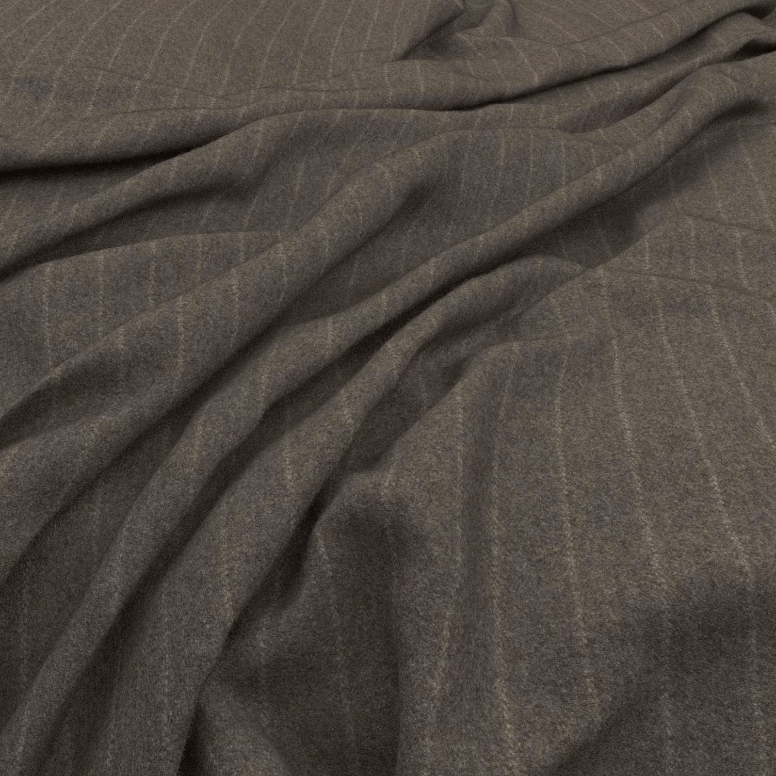 Charcoal taupe marl fabric with fine linear texture draped in soft folds