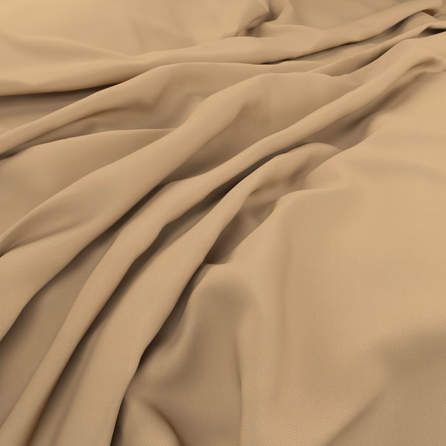 Warm camel fabric draped in soft folds with a fine, smooth weave