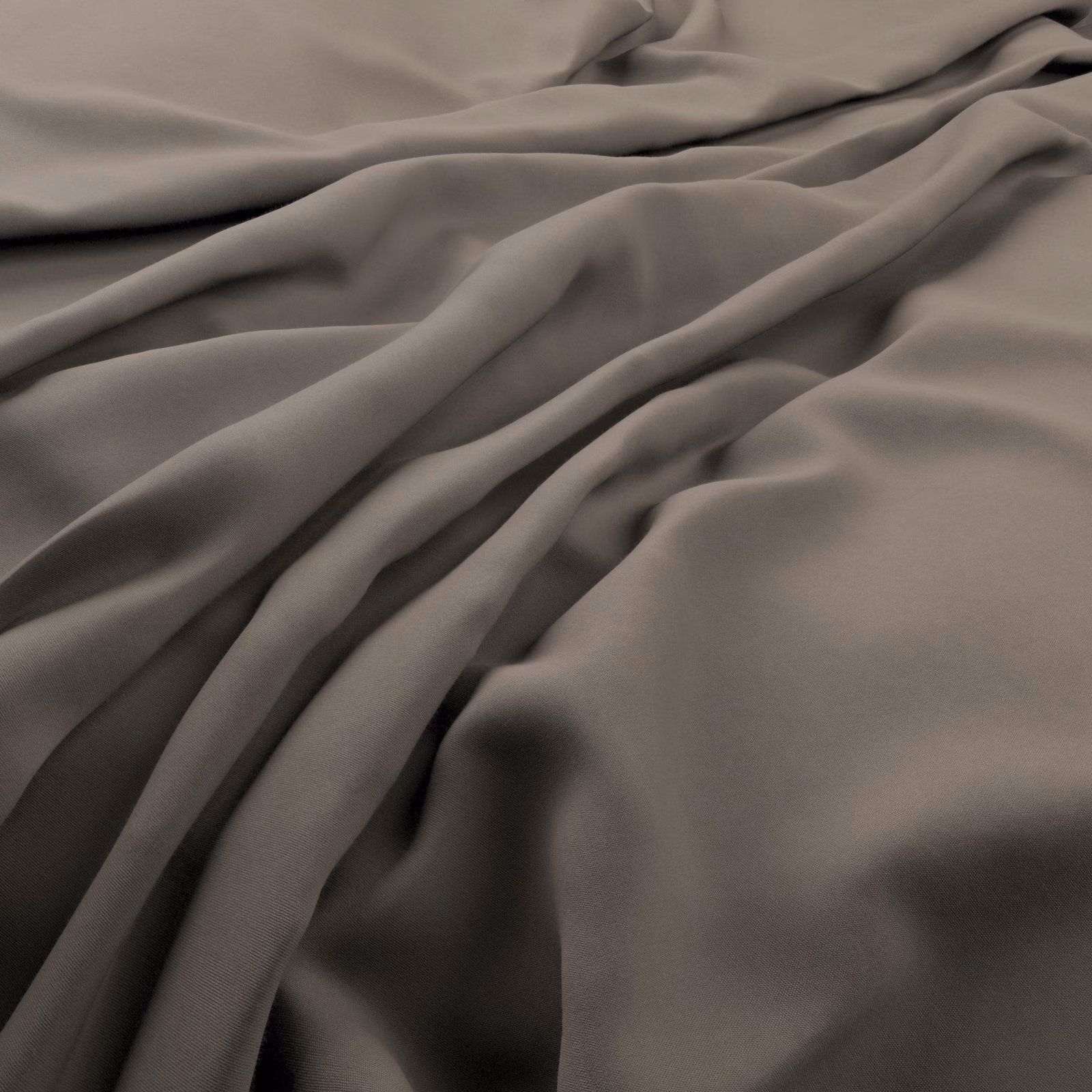 Deep taupe-grey fabric draped in soft folds with a smooth, subtle sheen