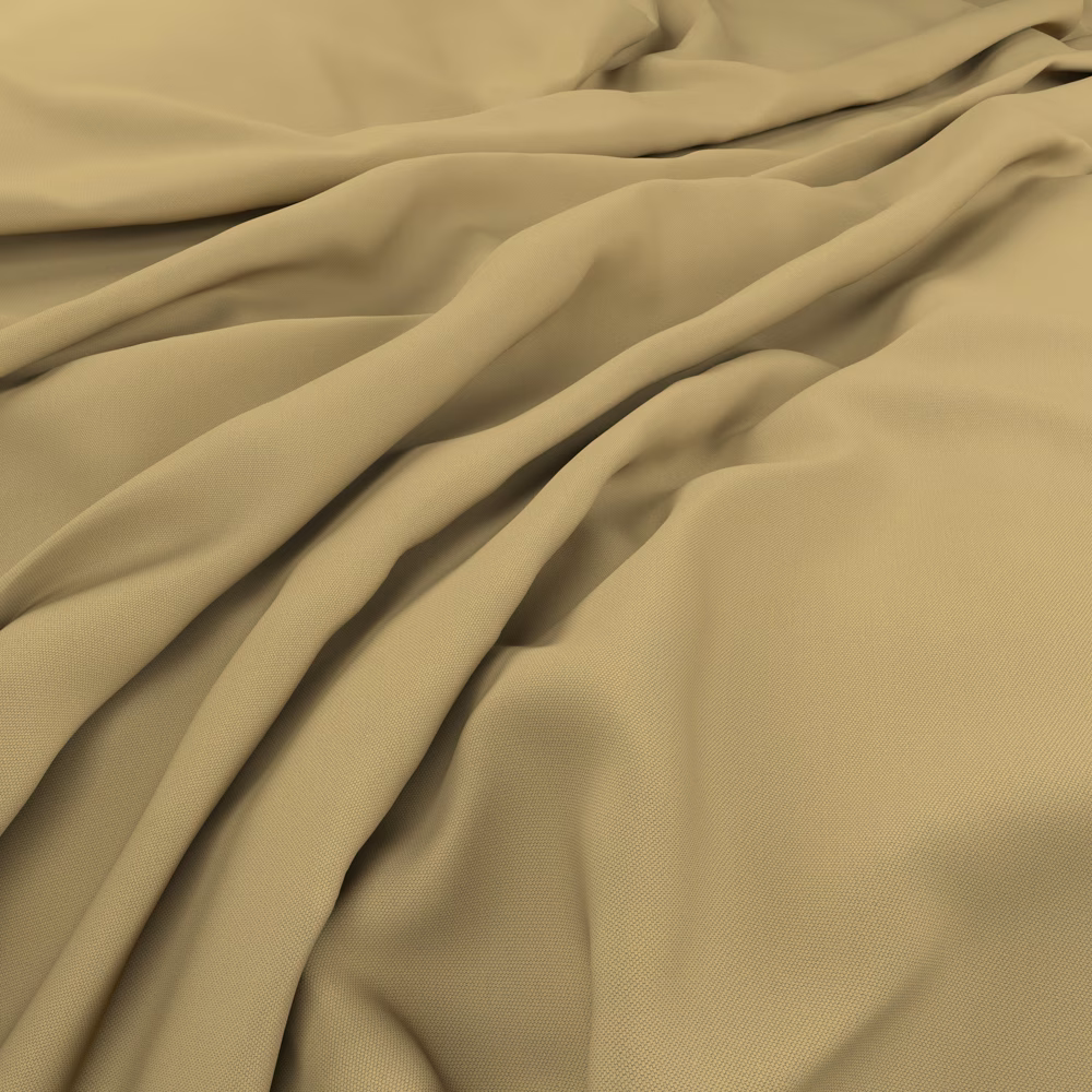 Muted citrus-olive fabric with fine weave and softly gathered fluid folds