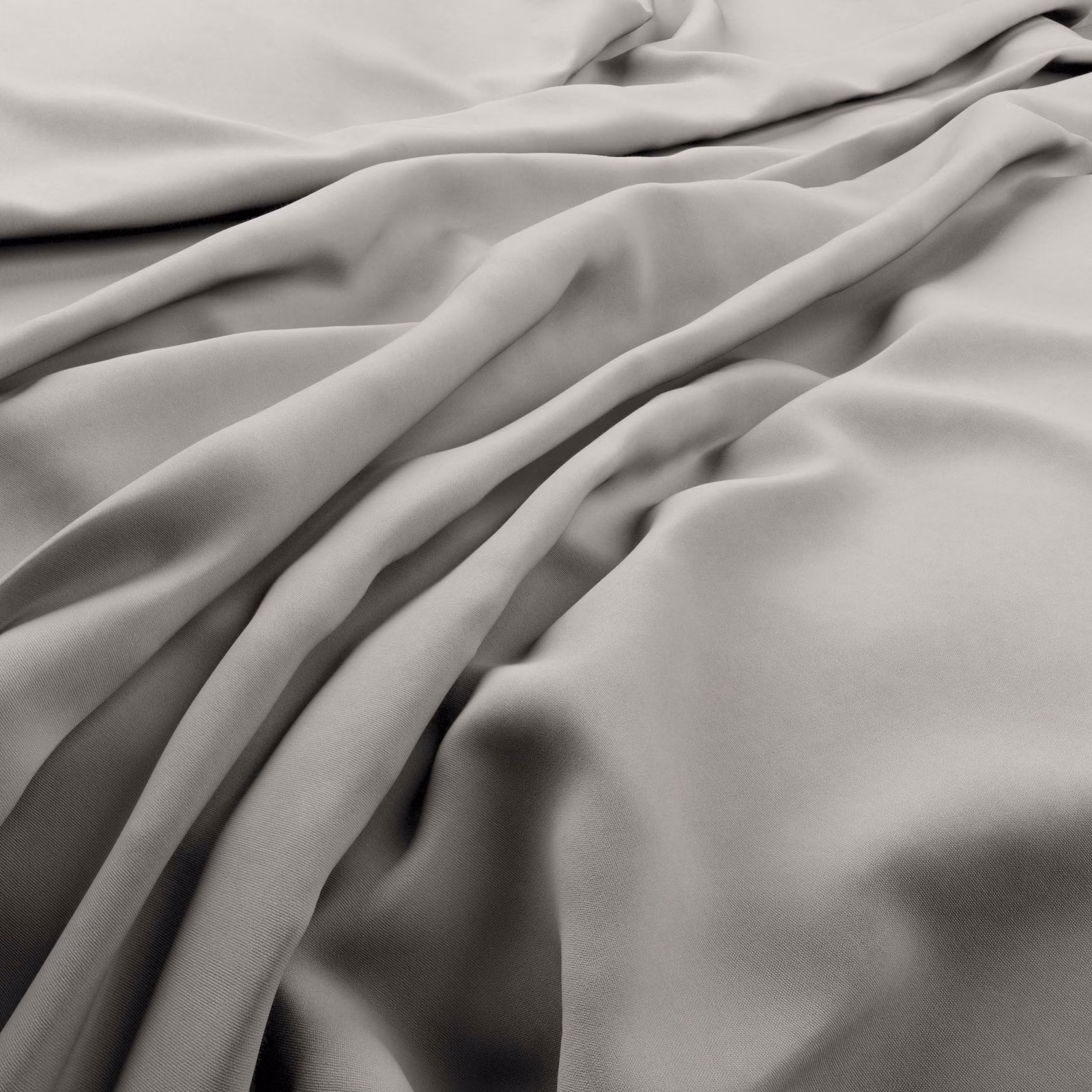 Pale cool-grey plain fabric gathered in smooth, softly lustrous folds