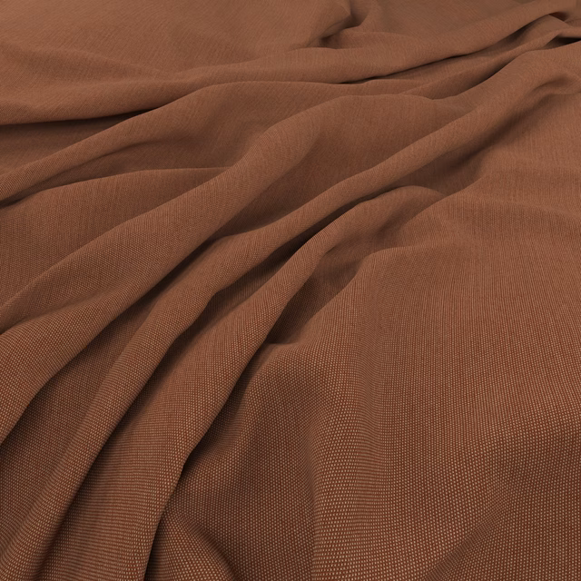 Close-up of warm lava-brown fine weave draped in soft, fluid folds