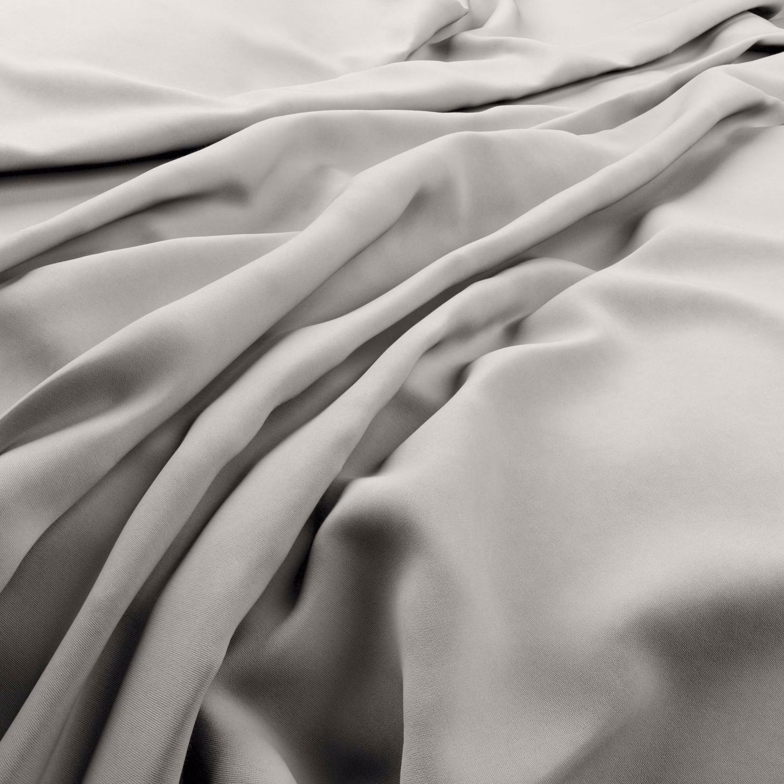 Pale mist-grey fabric with smooth satin-like sheen falling into soft folds