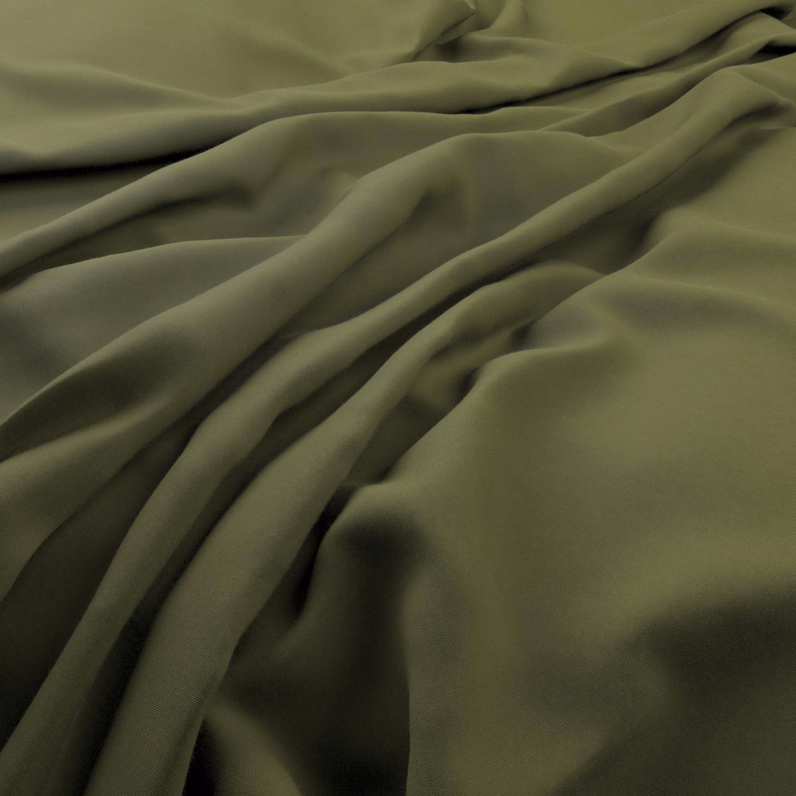 Deep moss-olive cloth falling in soft folds with a subtle sheen